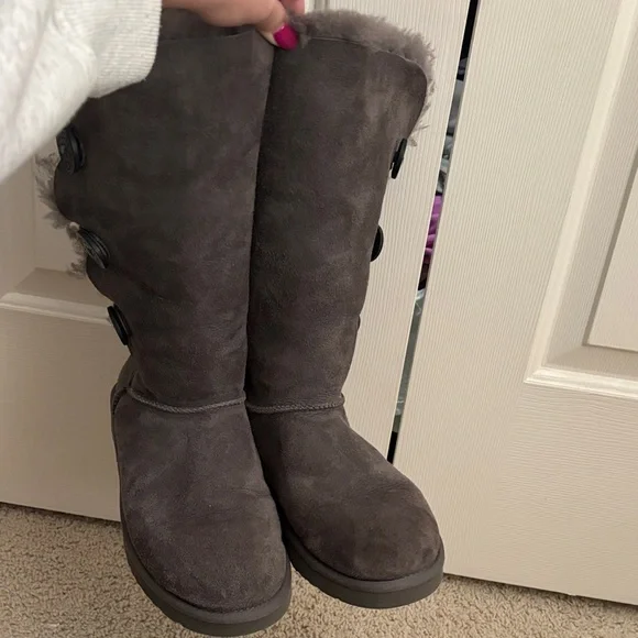 UGG Women's Charcoal Suede Button Boots - Picture 3 of 3